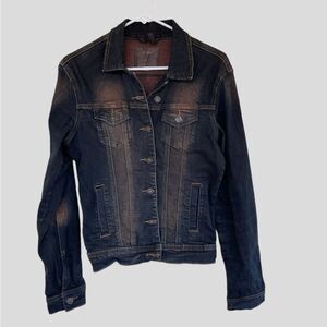 Abril Denim Jean Jacket Dark Acid Wash EUC Junior Large